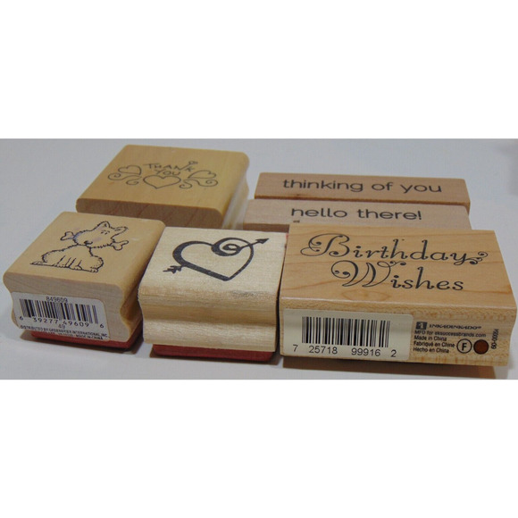 Ink Stamps Wood Rubber 6 Fancy Thanks Hearts Puppy Crafting Stamping Inkadinkado - Picture 2 of 3